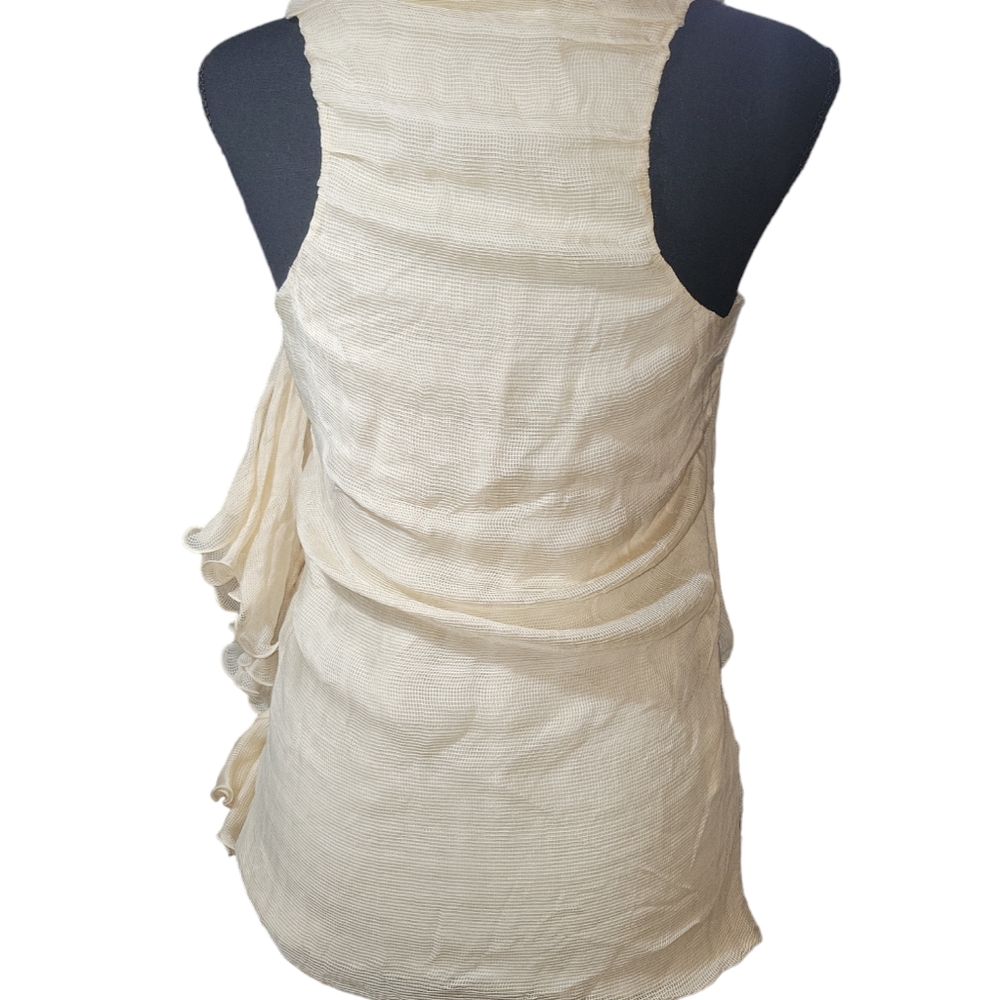 Fendi Cream waffle knit silk top with side ruffle 40 brand runs small - Picture 4 of 16